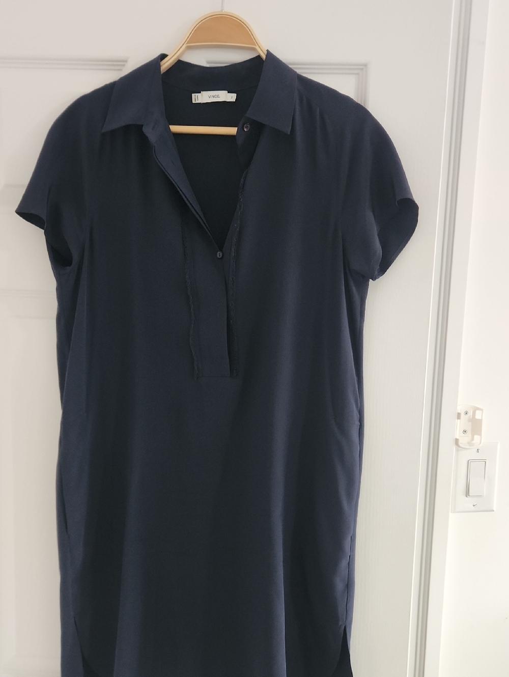 Vince Navy Short-Sleeve Polo Tunic Dress